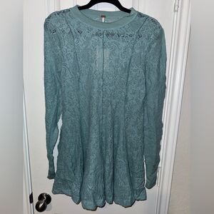 Free People Teal Lace Tunic lace sweater free people sweater